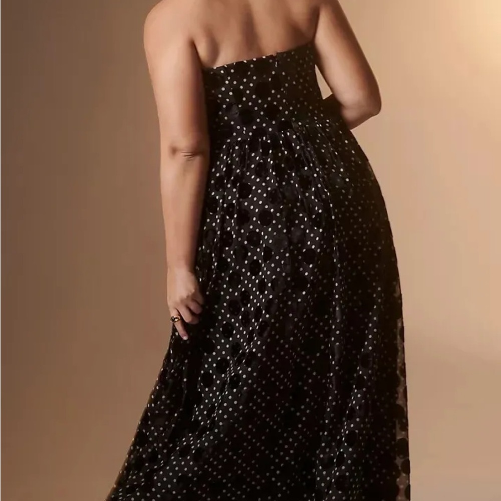 Anthropologie Velvet Polka Dot Maxi Dress new nwt size 12 black COLOR - Picture 2 of 9